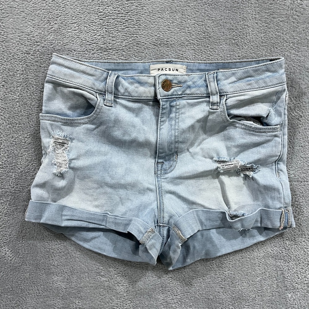 Pacsun Super Stretch Shortie Shorts 27 Light Wash Stretch Cuffed Y2K Distressed